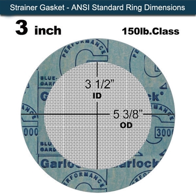 Garlock Blue-Gard 3000 -  1/16" Thick - Ring Strainer Gasket - 40 Mesh -150 Lb. - 3"