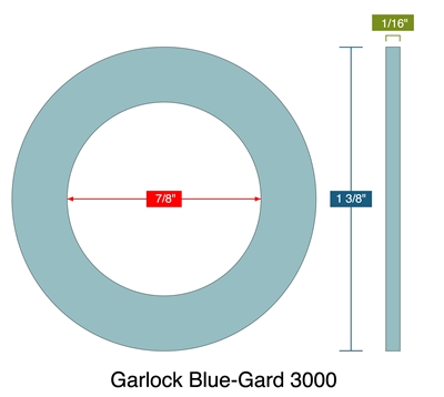 Garlock Blue-Gard 3000 -  1/16" Thick - Ring Gasket - .875" ID - 1.375" OD