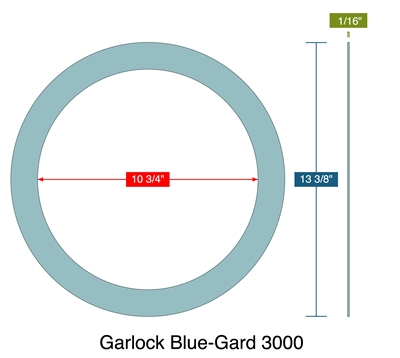 Garlock Blue-Gard 3000 -  1/16" Thick - Ring Gasket - 150 Lb. - 10"