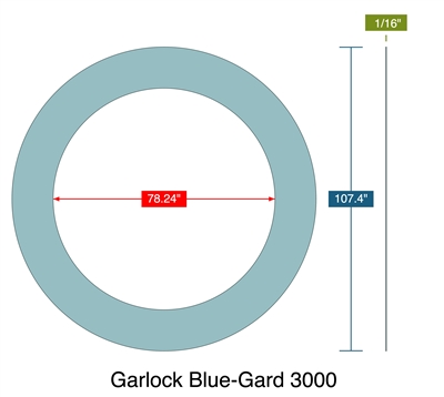 Garlock Blue-Gard 3000 -  1/16" Thick - Segmented (8) Ring Gasket - 78.24" ID - 107.4" OD