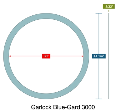 Garlock Blue-Gard 3000 - Ring Gasket -  3/32" Thick - 36" ID - 41.25" OD