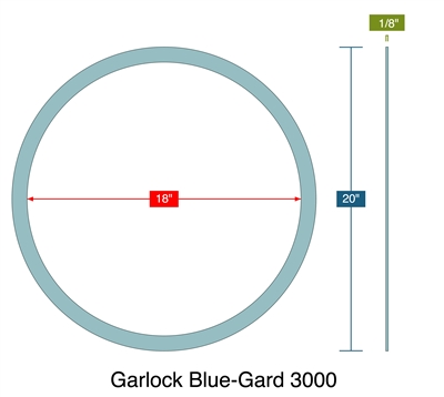 Garlock Blue-Gard 3000 -  1/8" Thick - Ring Gasket - 18" ID - 20" OD