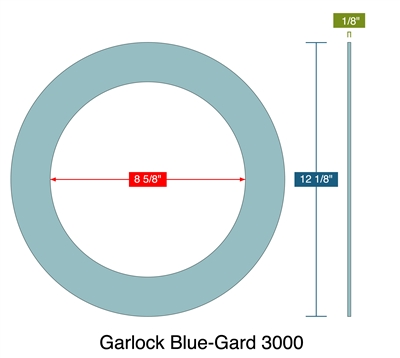 Garlock Blue-Gard 3000 - 300 lb. 8" Ring Gasket -  1/8" Thick - 8.625" ID - 12.125" OD