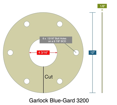 Garlock Blue-Gard 3200 -  1/8" Thick - Full Face Gasket - Per Drawing 48-2