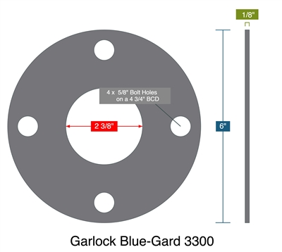Garlock Blue-Gard 3300 -  1/8" Thick - Full Face Gasket - 150 Lb. - 2"