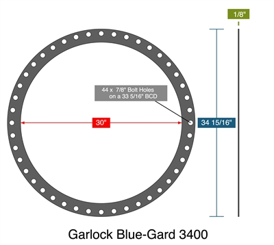 Garlock Blue-Gard 3400 -  1/8" Thick - Full Face Gasket - 150 Lb. - 30" Series B