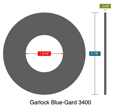 Garlock Blue-Gard 3400 -  1/16" Thick - Ring Gasket - 300/400/600 Lb. - 1"