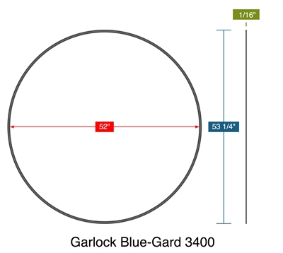 Garlock Blue-Gard 3400 -  1/16" Thick - Ring Gasket - 52" ID - 53.25" OD