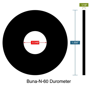 Buna-N - 60 Durometer -  Ring - .548" ID x 1.550" OD x 1/16" Thick