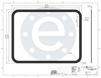 Buna-N-60 Durometer -  1/4" Thick - 47.50" x 62" Per Drawing Gen Hatch 0.375 Rev1