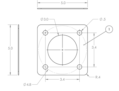 60 Duro Buna-N Custom Full Face Gasket / PSA - 1/16" x 3" ID x 5" OD - 4 holes - .5" per drawing