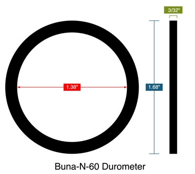 Buna-N-60 Durometer -  3/32" Thick - Ring Gasket - 1.38" ID - 1.68" OD (Drawing MA58-59401 )