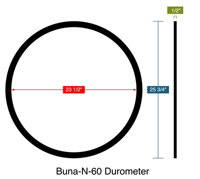 Buna-N-60 Durometer -  1/2" Thick - Ring Gasket - 23.5" ID - 25.75" OD