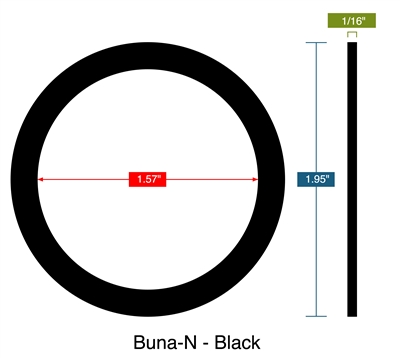 60 Duro Buna-N Ring Gasket - 1/16" Thick x 1.57" ID x 1.95" OD