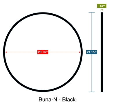 70 Duro Buna-N Rubber Ring Gasket - 20.5" ID x 21.5" OD x 1/2" Thick