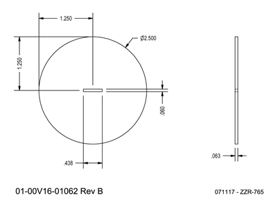 Red Silicone Custom Gasket - 50 Durometer - .063" x 2.5" per drawing 01-100V16-01062 Rev B