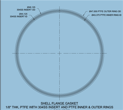 Camprofile 946 Custom Gasket - CS/EPTFE/304 -47.00â€ X 46.125â€ X 44.125â€ x .125â€ thk