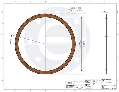 Cork/Nitrile Custom Gasket - 1/64" Thick - Per Drawing #217866