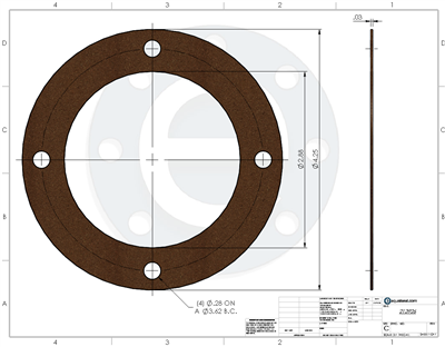 Cork/Nitirle Custom Gasket - 1/32" Thick - Per Drawing #213926