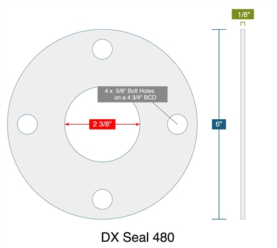 DX Seal 480 -  1/8" Thick - Full Face Gasket - 150 Lb. - 2"