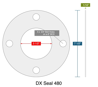 DX Seal 480 -  1/8" Thick - Full Face Gasket - 150 Lb. - 3"