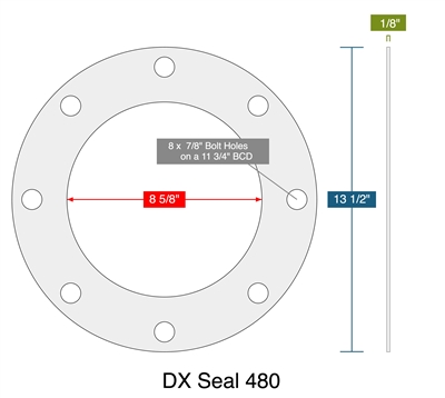 DX Seal 480 -  1/8" Thick - Full Face Gasket - 150 Lb. - 8"