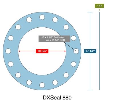 DXSeal 880 -  1/8" Thick - Full Face Gasket - 300 Lb. - 10"