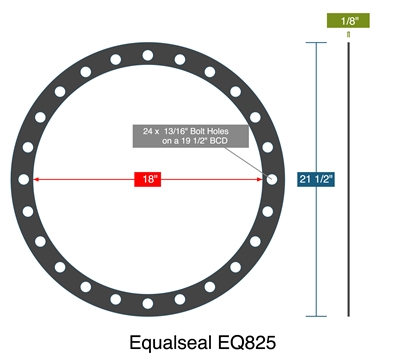 Equalseal EQ 825 N/A NBR Full Face Gasket - 150 Lb. - 1/8" Thick -  21-1/2" OD x 18" ID