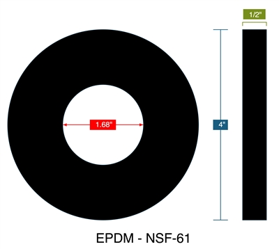 75 Duro EPDM NSF-61 Gasket - 1/2" Thick x 1-11/16" ID x 4" OD