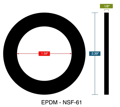 75 Duro EPDM NSF-61 Washer - 1/8" Thick x 1.59" ID x 2.39" OD