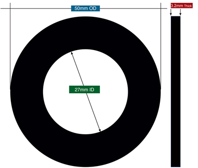 75 Duro EPDM NSF-61 Washer - 1/8" Thick x 27mm ID x 50mm OD