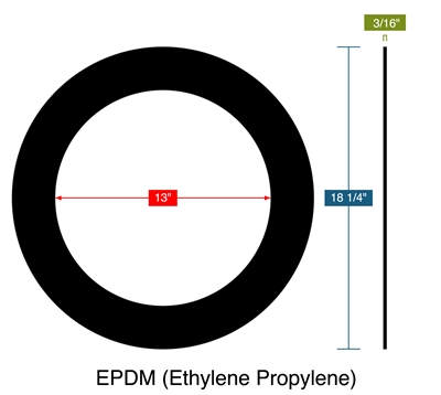 EPDM (Ethylene Propylene) -  3/16" Thick - Ring Gasket - 13" ID - 18.25" OD