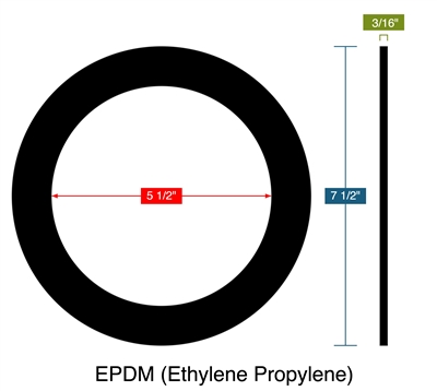 EPDM (Ethylene Propylene) -  3/16" Thick - Ring Gasket - 5.5" ID - 7.5" OD