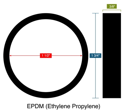 EPDM (Ethylene Propylene) -  3/8" Thick - Ring Gasket - 1.5" ID - 1.75" OD