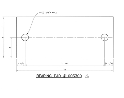 EPDM NSF 61 - 75 Duro Sheet - 1/2" Thick - 6" x 14" -  with 2 x 7/8" Holes -  Part #1003300