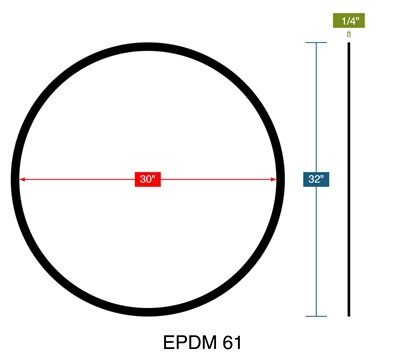 EPDM 61 -  1/4" Thick - Ring Gasket - 30" ID - 32" OD