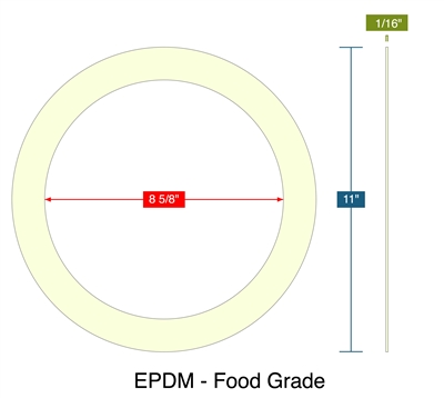 EPDM - Food Grade -  1/16" Thick - Ring Gasket - 150 Lb. - 8"