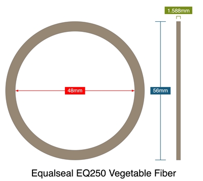Equalseal EQ250 Vegetable Fiber - 1.59mm Thick - Ring Gasket - 48mm ID - 56mm OD