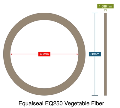 Equalseal EQ250 Vegetable Fiber - 1.59mm Thick - Ring Gasket - 48mm ID - 58mm OD