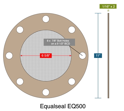 Equalseal EQ500 -  1/16" Thick - Full Face Strainer Gasket - 60 Mesh -150 Lb. - 6"