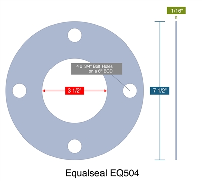 Equalseal EQ504 -  1/16" Thick - Full Face Gasket - 150 Lb. - 3" Cleaned and Bagged for O2 Service