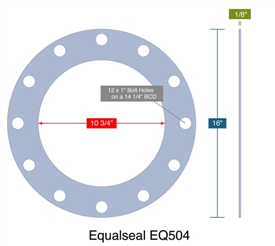 Equalseal EQ504 -  1/8" Thick - Full Face Gasket - 150 Lb. - 10"