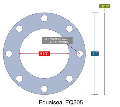 Equalseal EQ505 -  1/16" Thick - Full Face Gasket - 150 Lb. - 6"