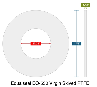 Equalseal EQ-530 Virgin Skived PTFE - Ring Gasket -  1/16" Thick - 150 Lb - 0.5"