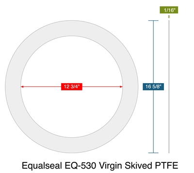 Equalseal EQ-530 Virgin Skived PTFE -  1/16" Thick - Ring Gasket - 300 Lb. - 12"