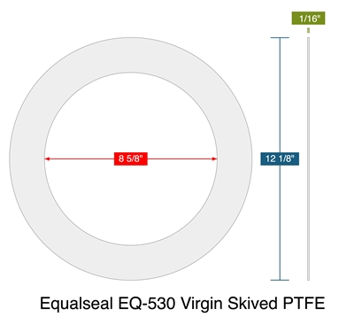 Equalseal EQ-530 Virgin Skived PTFE -  1/16" Thick - Ring Gasket - 300 Lb. - 8"