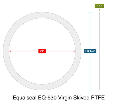 Equalseal EQ-530 Virgin Skived PTFE -  1/8" Thick - Ring Gasket - 150 Lb. - 24"