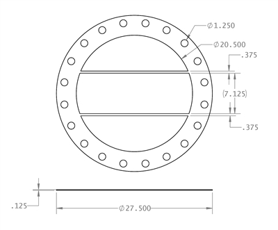 Equalseal EQ-530 Virgin Skived PTFE -  1/8" Thick - Full Face Gasket with Rib - Per Drawing #12860_Rev0