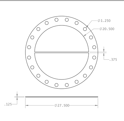 Equalseal EQ-530 Virgin Skived PTFE -  1/8" Thick - Full Face Gasket with Rib - Per Drawing #12861_Rev0