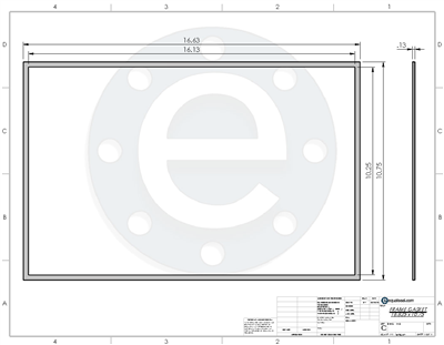 Equalseal EQ 535exp Rectangular Gasket - 1/8" thick - 10.25" x 16.125" ID - 16.625" x  10.75" OD